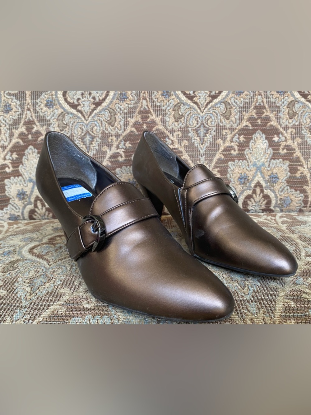 Impo Women’s Dark Bronze Pointed Toe Buckle Cone Heel Pump Size 8M Preowned